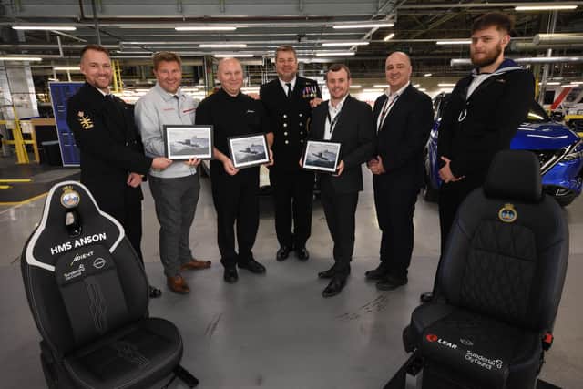 Company representatives receive thanks from the HMS Anson crew