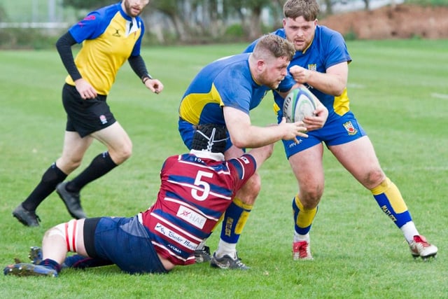 Simon and Tom Wright move the ball forward during Matlock's 12-12 draw at Southwell.