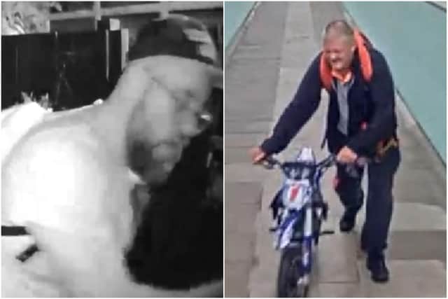 (Left) Police want to speak to the man in connection with an attempted break-in at an address on Boldon Lane, South Shields. Please mention crime number 089852U/21. 
(Right) Police want to speak to the man in connection with a shed burglary at an address on Beverley Court, Jarrow. Please mention crime number 072904W/21.