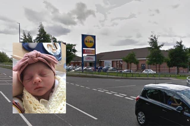 Holly Jasmine Voyzey was born in the car park of Lidl in Peterlee after mum Natasha Thomson went into labour.