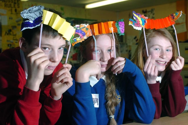 Year 6 pupils with Chinese dragons made at Seaham School of Technology in 2013. Here are, left to right; Jack Metcalf from Sea View Primary, Abbie Berry from Westlea Primary and Melissa Croft from Seaham Trinity Primary School.