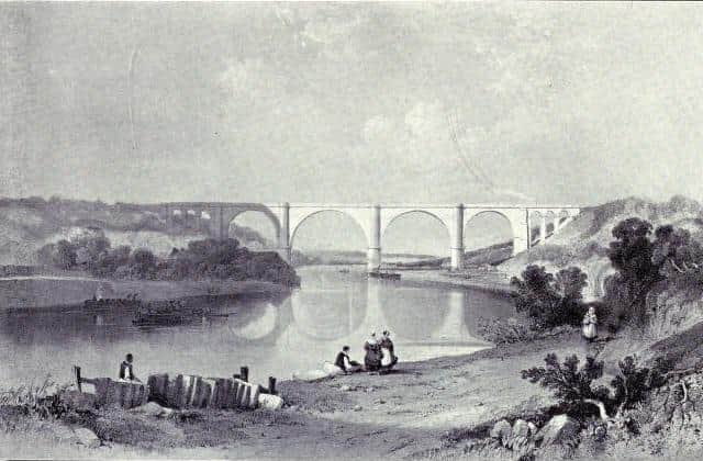 The Victoria Viaduct as drawn over a century ago. Note the three smaller arches at each end, which put there against the wishes of designer James Walker.
