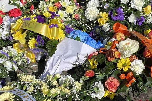 Floral tributes to David Doran at Sunderland Crematorium.