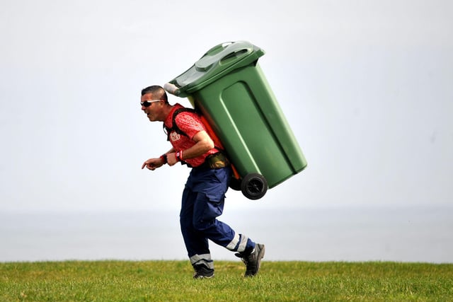 Sunderland man Deano Franciosy who, for years, thought of others when he raised money by running with a wheelie bin on his back. Here he is in 2016.