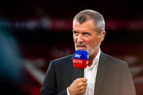 Roy Keane broadcasts. (Photo by Ash Donelon/Manchester United via Getty Images).
