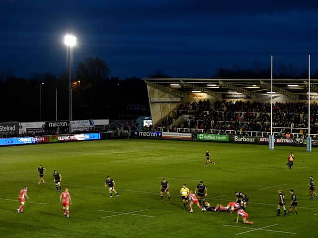 A general view of play during the Greene King IPA Championship match between Newcastle Falcons and Coventry at Kingston Park.