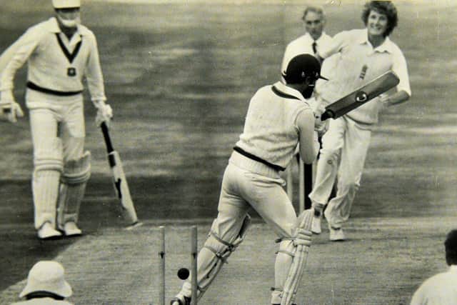 Sunderland-born Bob Willis shows another Aussie batsman the exit. Bob's dad was a sub-editor at the Echo.