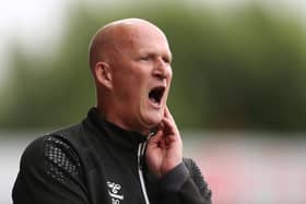 FLEETWOOD, ENGLAND - JULY 30: Simon Grayson, Manager of Fleetwood Town reacts during the Pre-Season Friendly match between Fleetwood Town and Leeds United at Highbury Stadium on July 30, 2021 in Fleetwood, England. (Photo by Lewis Storey/Getty Images)