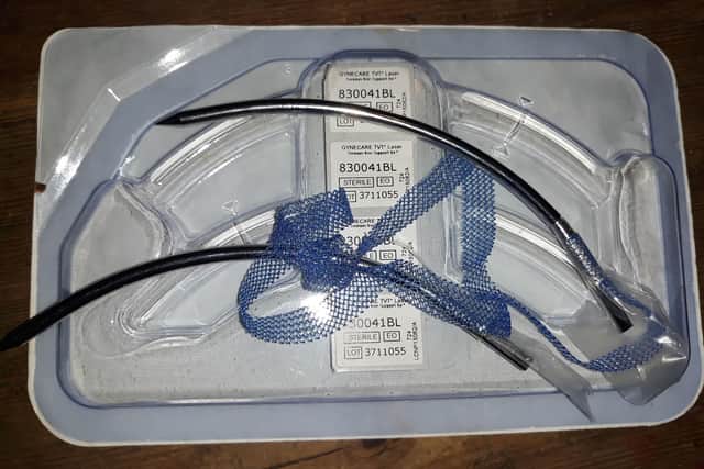A photo shared by Kath Sansom, founder of the campaign group Sling The Mesh of a surgical mesh kit, as the review into their use was published. Kath Sansom/PA Wire.