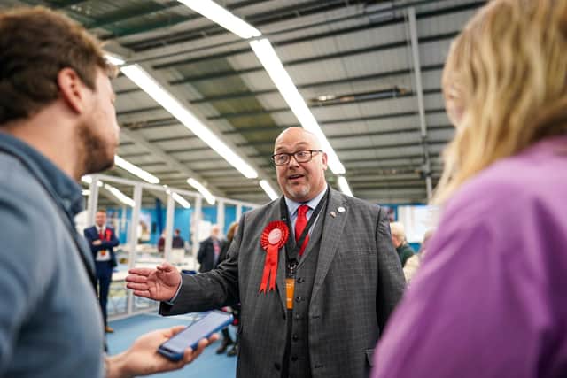 Sunderland Council leader Graeme Miller gives a media interview as he retains his seat with Washington South ward following the Sunderland City Council local elections