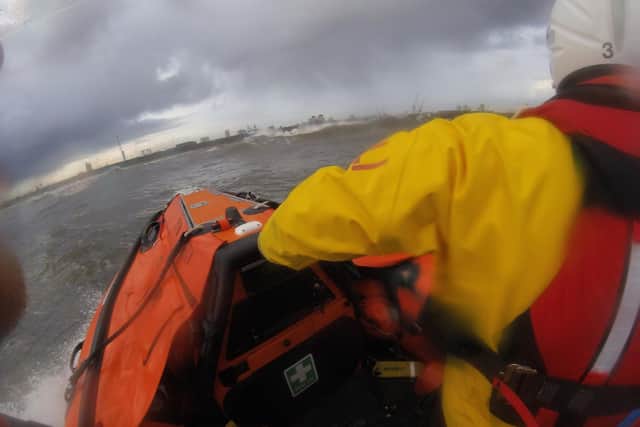 The images taken by Sunderland RNLI show the waves they faced as they went out on the callout.
