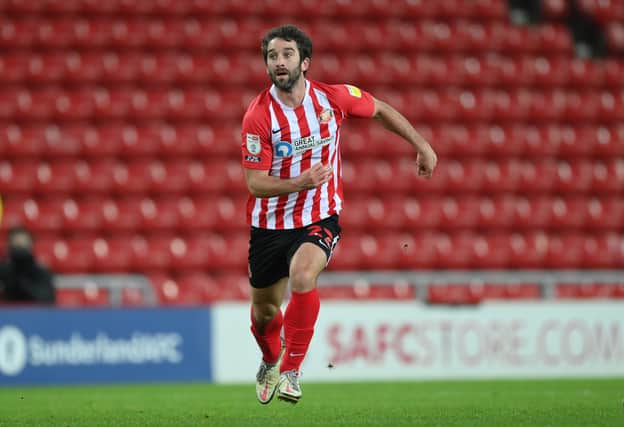 SUNDERLAND, ENGLAND - DECEMBER 15: Sunderland player Will Grigg in action during the Sky Bet League One match between Sunderland and AFC Wimbledon at Stadium of Light on December 15, 2020 in Sunderland, England. (Photo by Stu Forster/Getty Images)