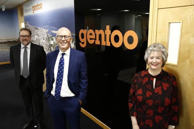 From left; Gentoo CEO Nigel Wilson, the group's chair Keith Loraine, and new board member and tenant Brenda Naisby.