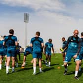 Newcastle United midfielder Jonjo Shelvey and his team-mates training in Riyadh, Saudi Arabia.