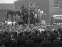 This picture was taken at Wearmouth Colliery, now the site of the Stadium of Light, during the Miners' Strike in 1984.