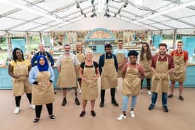 This year's Great British Bake Off contestants. From left to right, Hermine, Sura, Rowan, Marc, Laura, Linda, Mak, Dave, Loriea, Lottie, Mark and Peter. Picture: C4/Love Productions/Mark Bourdillon.