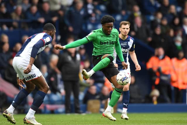 WEST BROMWICH, ENGLAND - APRIL 09: Josh Maja of Stoke City during the Sky Bet Championship match between West Bromwich Albion and Stoke City at The Hawthorns on April 09, 2022 in West Bromwich, England. (Photo by Tony Marshall/Getty Images)