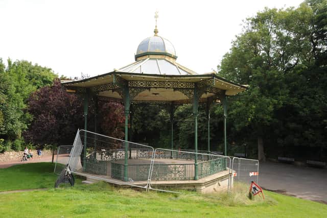 The bandstand in Roker Park, Sunderland, fenced off.