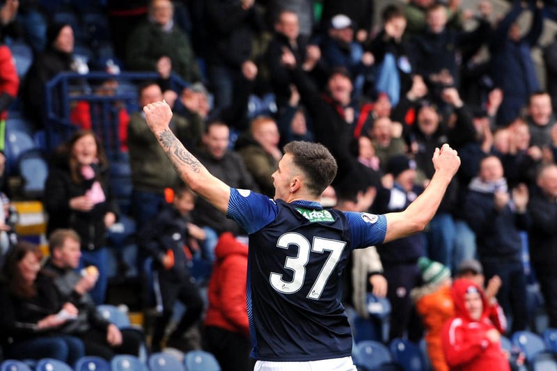 Dan Armstrong celebrates with Raith Rovers fans in Kirkcaldy as the Fife side registered a 2-1 in over Forfar that would seal promotion to the SPFL Championship with the season ending early and Rovers one point ahead of Falkirk.