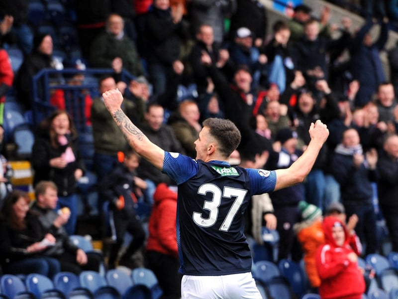 Dan Armstrong celebrates with Raith Rovers fans in Kirkcaldy as the Fife side registered a 2-1 in over Forfar that would seal promotion to the SPFL Championship with the season ending early and Rovers one point ahead of Falkirk.
