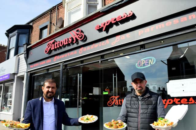 Abdullah Aldarwech (left) and Ahmed Kurkmas outside of  Fatoush, Chester Road, Sunderland. Picture by FRANK REID