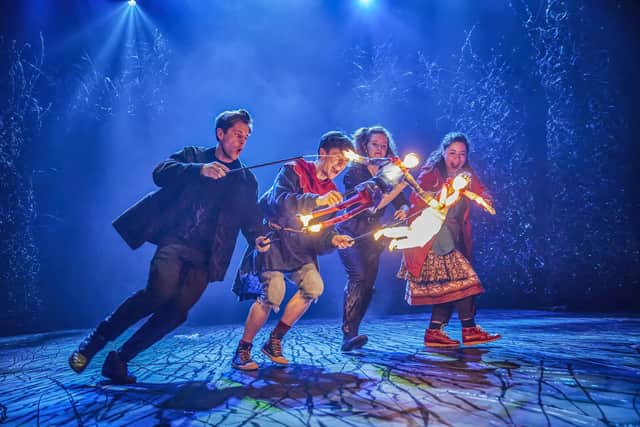 Domonic Ramsden, Keir Oglivy (Boy), Aimee McGolderick and Millie Hikasa (Lettie) in The Ocean at the End of the Lane. c. Brinkhoff-Moegenburg