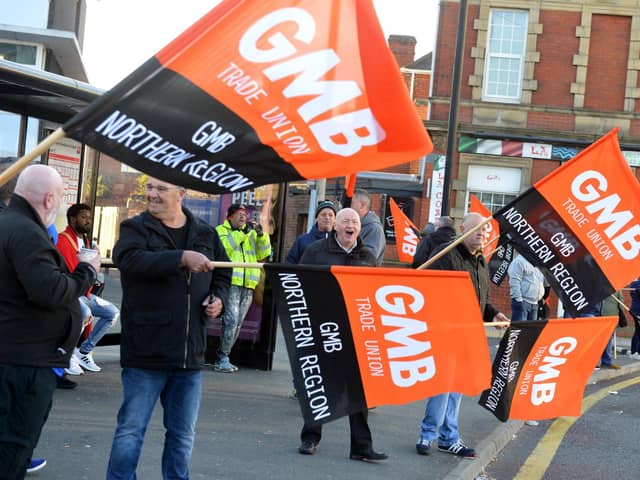 Stagecoach bus drivers picket line strike over pay outside Stagecoach Sunderland Depot.
