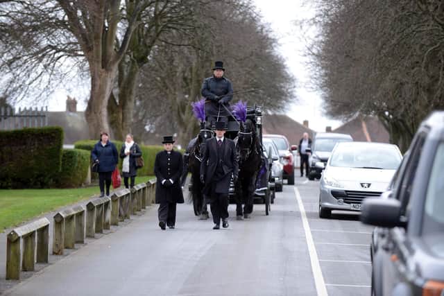 A horsedrawn carriage arrives at Sunderland Crematorium for the funeral of Mark Herron back in March.