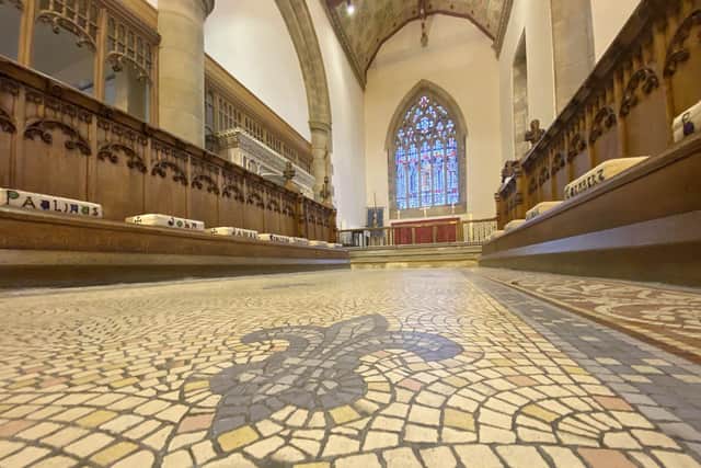 The beautiful mosaic floor at St Peter's.