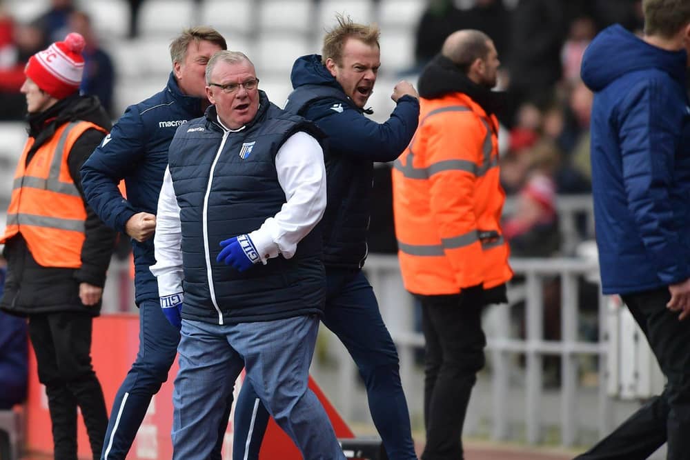 Steve Evans and his management team reaction to the late equaliser against Sunderland.