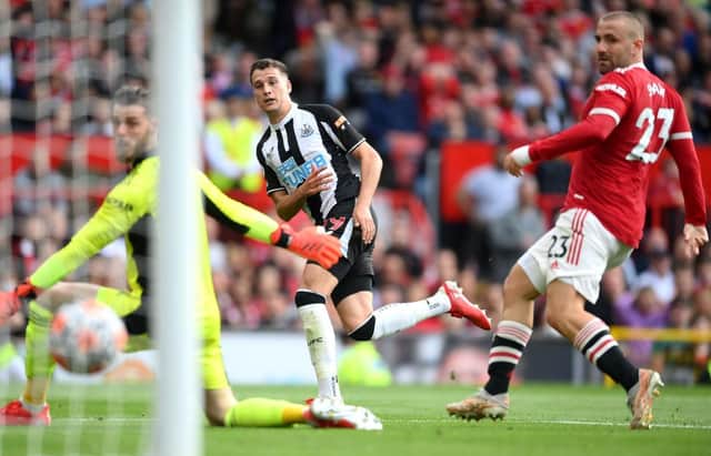 Javier Manquillo scores his first Newcastle United goal.