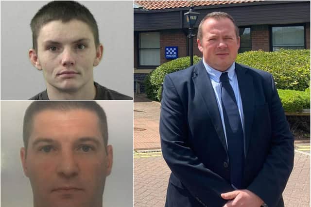 Right: Detective Sergeant Steven Brown, of Northumbria Police, (above left) Declan Lancaster (below left) Patryk Mortimer.