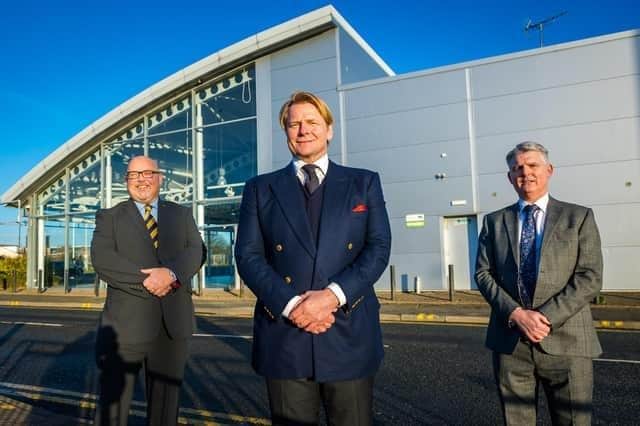 (from left) Councillor Graeme Miller, Chester King, chief executive officer at BEA and Patrick Melia at the site of the new campus