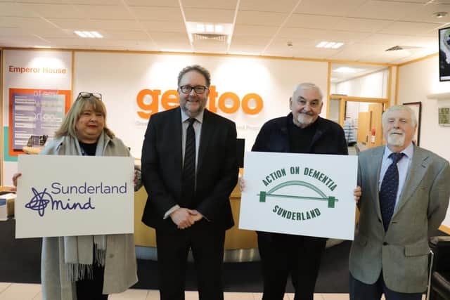 From left: Trish Cornish from Sunderland Mind, Nigel Wilson of Gentoo Group, with Maurice Errington and Ernie Thompson both from Action on Dementia.