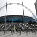 LONDON, ENGLAND - APRIL 18: General view of the new steps at Wembley Stadium on April 18, 2021 in London, England. 4000 local residents have been permitted to attend the match as part of the government's Events Research Programme, which will study how to safely hold major events once coronavirus lockdown measures are lifted. (Photo by Hollie Adams/Getty Images)