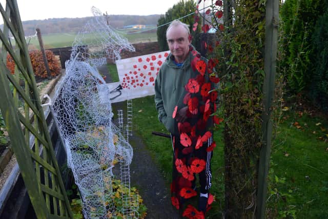 Army veteran Barry Fisher has created a ghost soldier out of mesh wire for Remembrance Day.