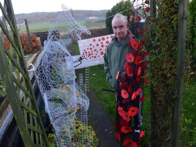 Army veteran Barry Fisher has created a ghost soldier out of mesh wire for Remembrance Day.