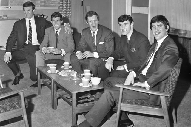 Back to 1967 for this photo which shows Jim Baxter on the right along with George Mulhall, George Herd, George Kinnell, and Neil Martin. Jim Baxter made more than 80 appearances for Sunderland and his Wearside Echoes fans included Allan Silk.