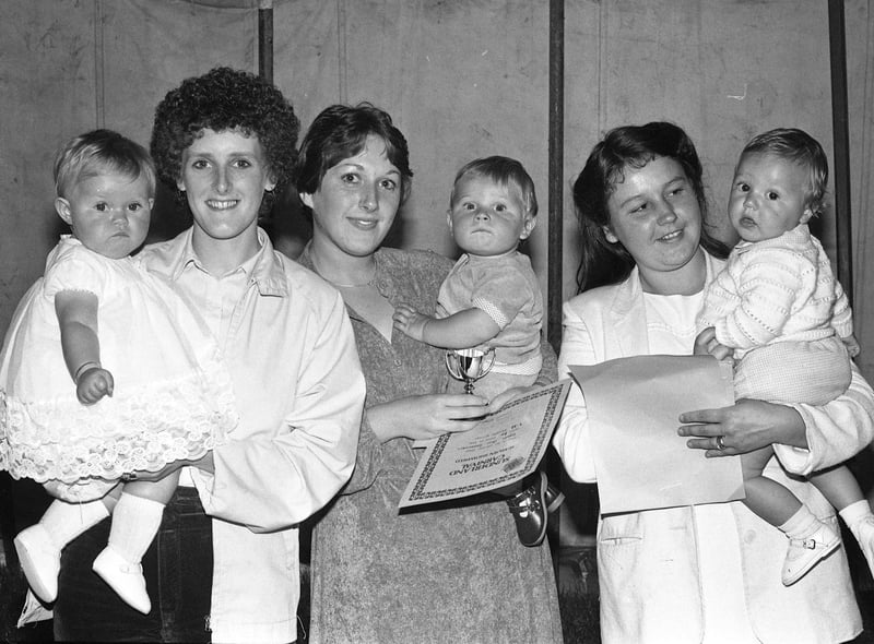 The 7-12 months section, where Barry John Greenwell with his mum Linda (centre), Kaye Louise Todd with  her mother Sheila (left) and  Ian Collier, with his mum Denise did well in the 1981 Sunderland Carnival Bonny Baby Competition.