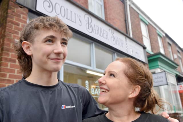 A despondent Toby Quinn before mam Naomi cut off his beloved mullet at Scolli's on Chester Road. Sunderland Echo image.