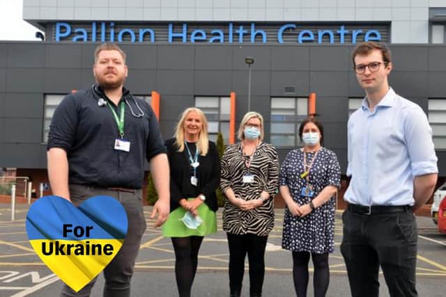 From left doctor Vladyslav Vovk, Wearside Medical Practice manager Sally Fox, Pallion Family Practice manager Lesley Blakeston, Hylton Medical Group manager Kelly Hardy and trainee GP Elliott Philips.