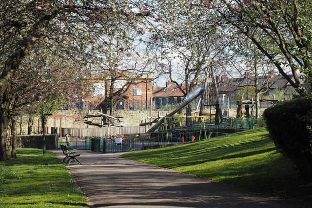 The play area in Mowbray Park pictured earlier this year. All 96 outdoor play areas and gyms are to reopen from Friday, July 17.