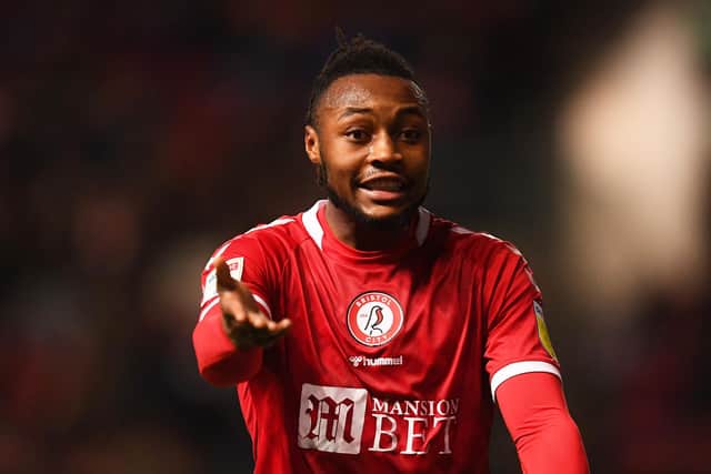 BRISTOL, ENGLAND - FEBRUARY 22: Antoine Semenyo of Bristol City reacts during the Sky Bet Championship match between Bristol City and Coventry City at Ashton Gate on February 22, 2022 in Bristol, England. (Photo by Harry Trump/Getty Images)