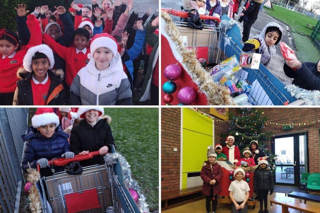 Children from Richard Avenue Primary School have been taking part in a Santa dash with a sleigh full of hundreds of donated items for Sunderland Food Bank.