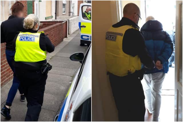 Northumbria Police arrested a woman and man as part of the search of a house in Hendon.
