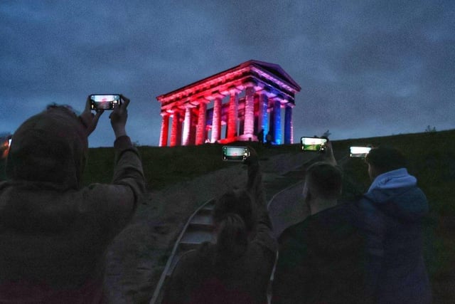 Dated: 07/05/2023
Penshaw Monument in Sunderland is illuminated red, white and blue last night (SAT) in celebration of the Coronation of King Charles III