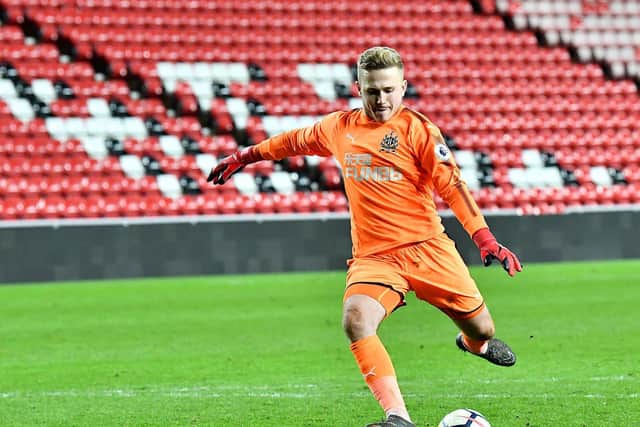 Paul Woolston, playing for Newcastle United's Under-23s at the Stadium of Light, scores a penalty against boyhood club Sunderland.