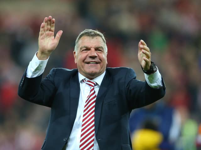 SUNDERLAND, ENGLAND - MAY 11:  Sam Allardyce, manager of Sunderland celebrates staying in the Premier League after victory during the Barclays Premier League match between Sunderland and Everton at the Stadium of Light on May 11, 2016 in Sunderland, England.  (Photo by Ian MacNicol/Getty Images)