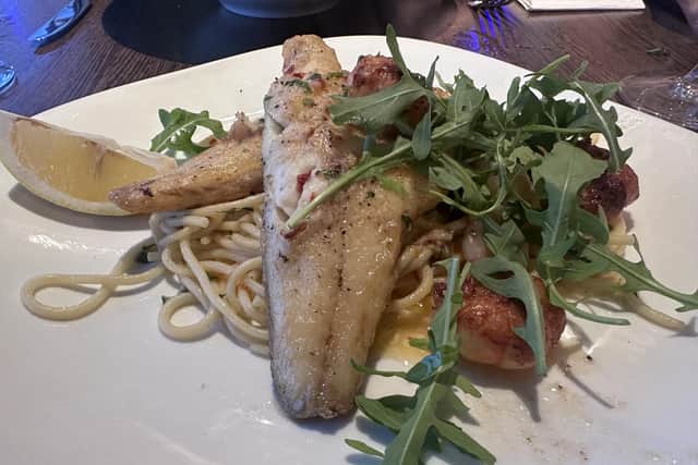 Sea bass and prawns with chilli lime spaghetti