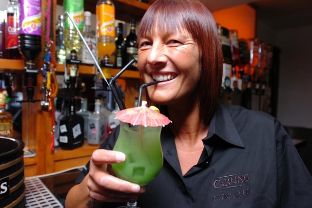 Donna Pattinson tries the skittles cocktail at Luma in 2009.